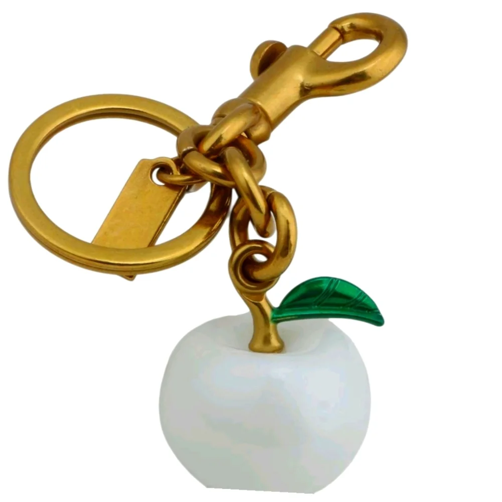 NEW White and Matte Gold Apple Purse Charm and Keyholder